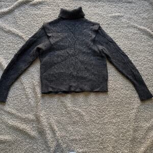 360 Sweater Italian Yarn Gray Knit Turtleneck Sweater Ruffle Wool Blend Sz S